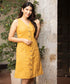 Vneck Front Buttoned Sleeveless Linen Dress